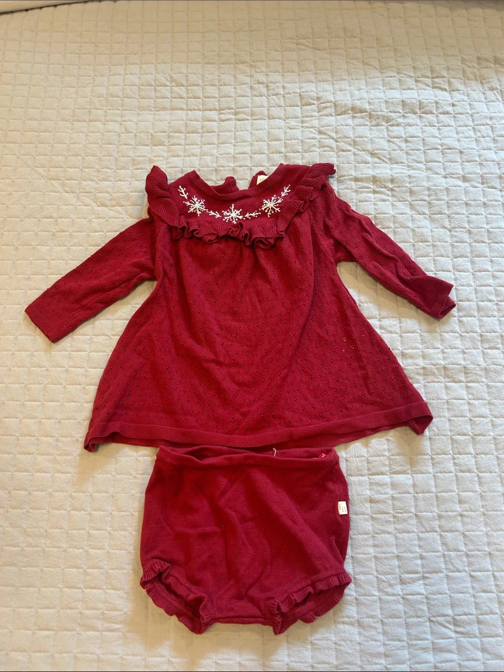 Baby Crimson Ruffle Snowflake Dress & Bloomer Set